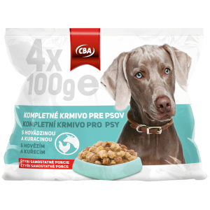 CBA kompletné krmivo pre psov s hovädzinou a kuracinou 4x100g ( kapsičky)